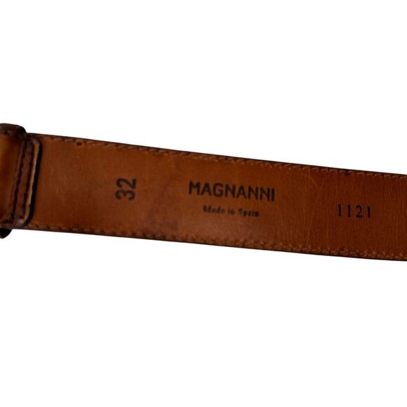 Magnanni Mens Carbon Leather Belt Cognac Brown Size 32 Silvertone‎ Buckle #1121 - Picture 7 of 8